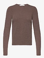 Round neck knit t-shirt - MEDIUM BROWN