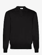Polo collar wool sweater - BLACK