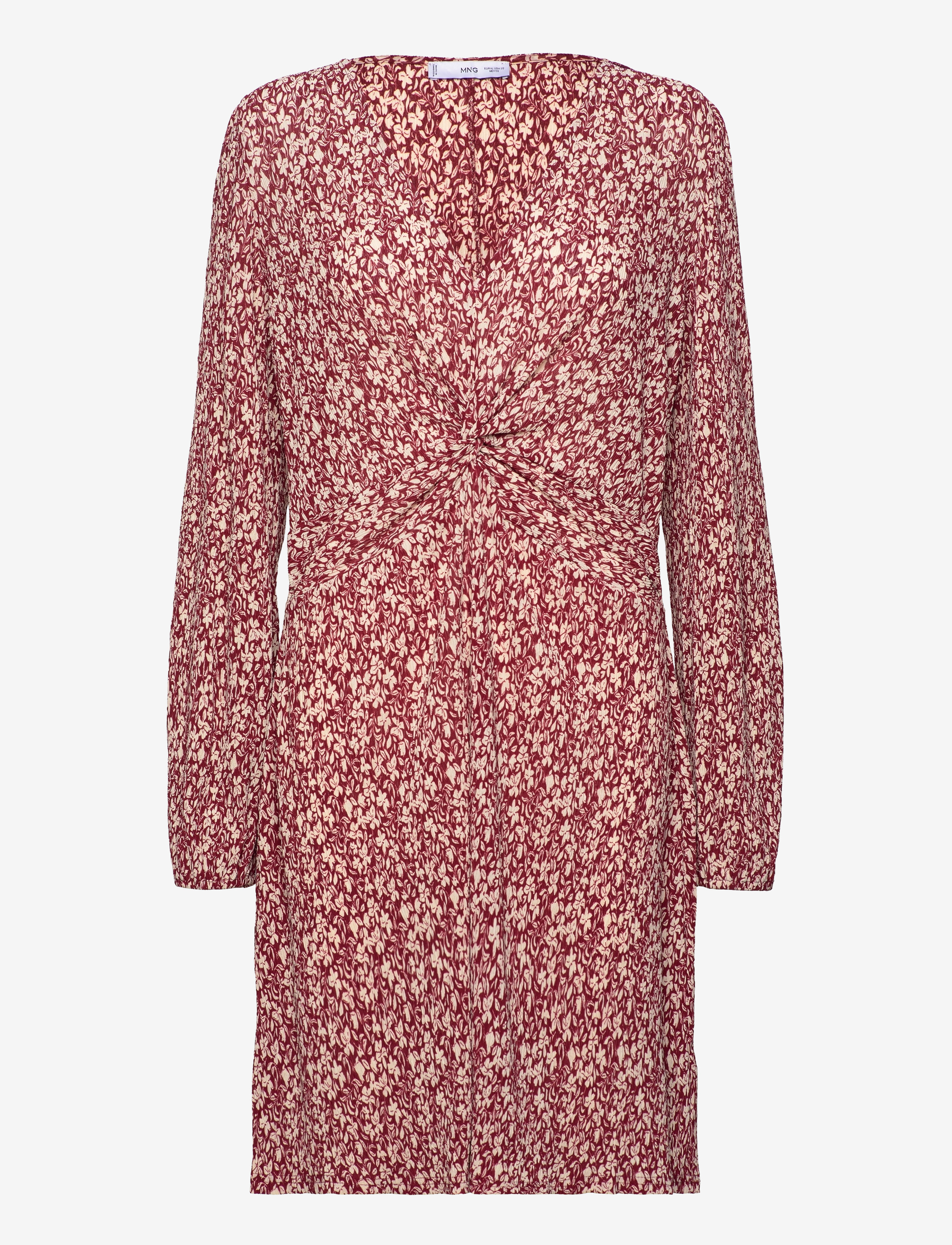 Mango - Short printed dress with knot detail - laveste priser - dark red - 0