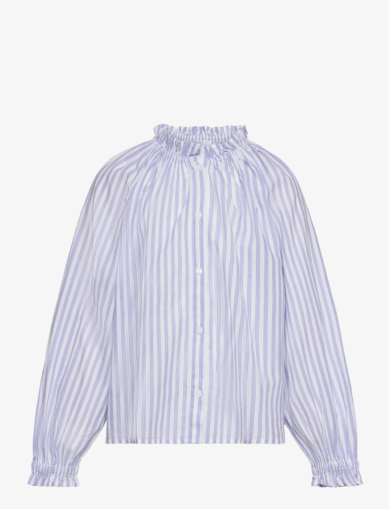 Mango - Striped cotton blouse - gode sommertilbud - medium blue - 0