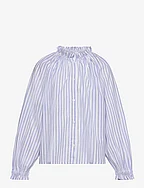 Striped cotton blouse - MEDIUM BLUE
