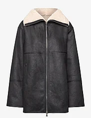 Mango - Shearling-lined coat with zip - vårjackor - black - 0
