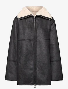 Shearling-lined coat with zip, Mango