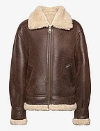 Vintage-effect shearling jacket - BROWN