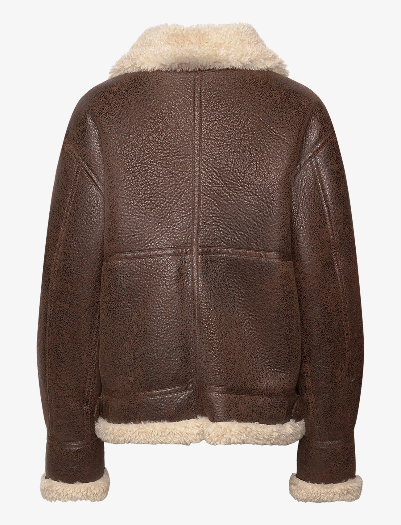 Mango - Vintage-effect shearling jacket - vårjackor - brown - 1