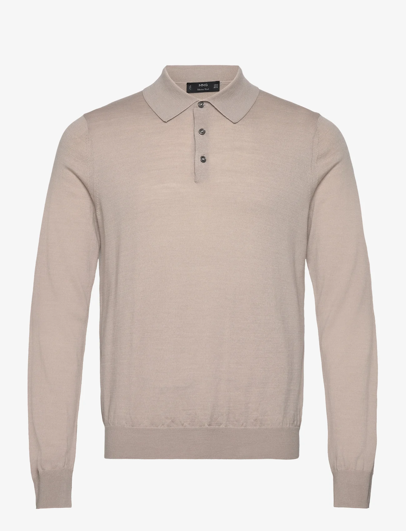 Mango - 100% merino wool long- sleeved polo shirt - strikkede poloer - lt pastel grey - 0
