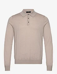 Mango - 100% merino wool long- sleeved polo shirt - stickade pikéer - lt pastel grey - 0