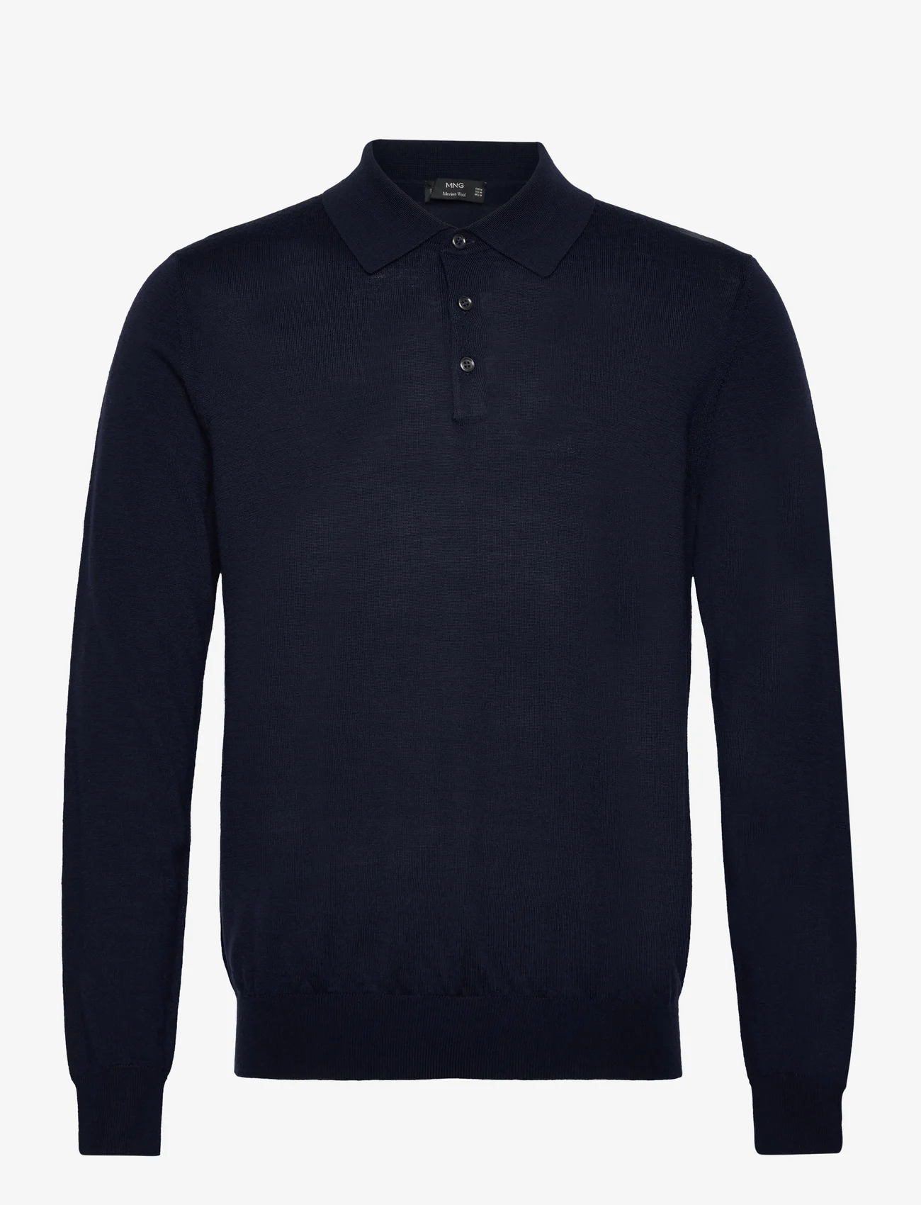 Mango - 100% merino wool long- sleeved polo shirt - stickade pikéer - navy - 0