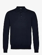 100% merino wool long- sleeved polo shirt - NAVY