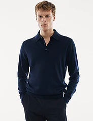 Mango - 100% merino wool long- sleeved polo shirt - stickade pikéer - navy - 2