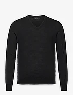 100% merino wool V-neck sweater - BLACK