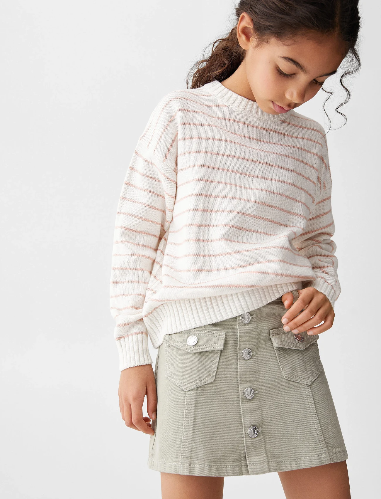 Mango - Striped cotton-blend sweater - pullover - lt-pastel pink - 0