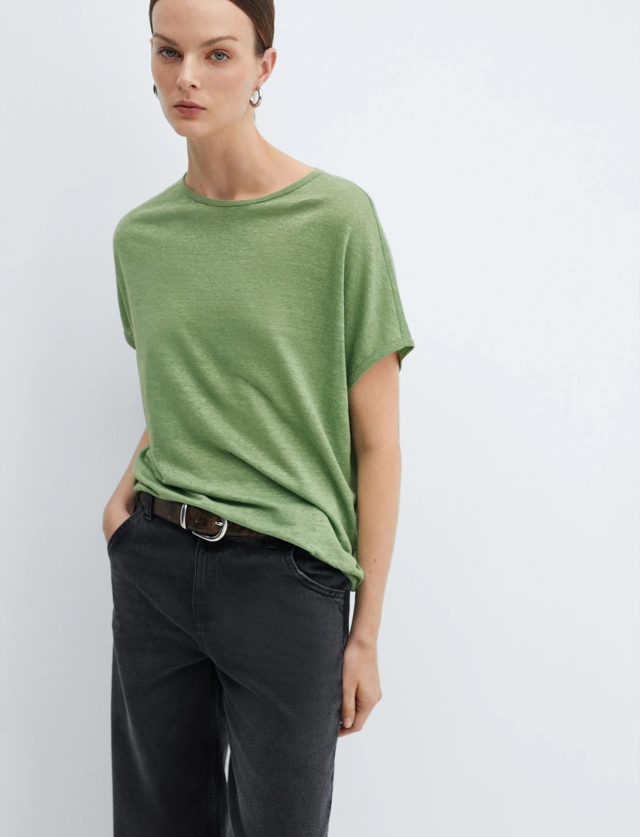 Mango - 100% linen t-shirt - t-paidat - green - 0