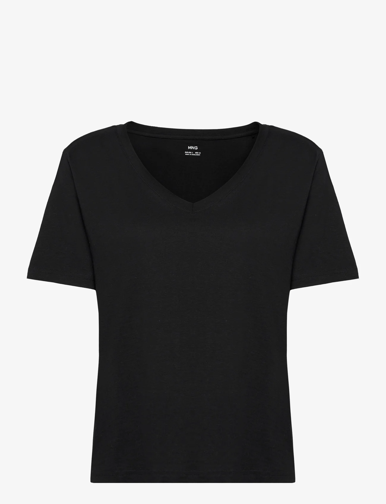Mango - 100% cotton V-neck t-shirt - alhaisimmat hinnat - black - 0