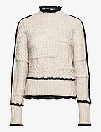 Cable-knit sweater with contrasting trim - NATURAL WHITE