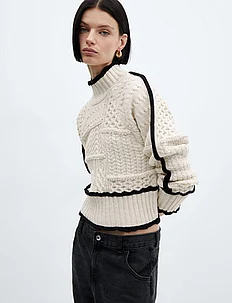 Cable-knit sweater with contrasting trim, Mango