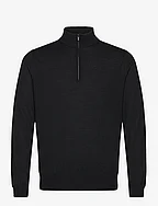 100% merino wool sweater with zip collar - BLACK