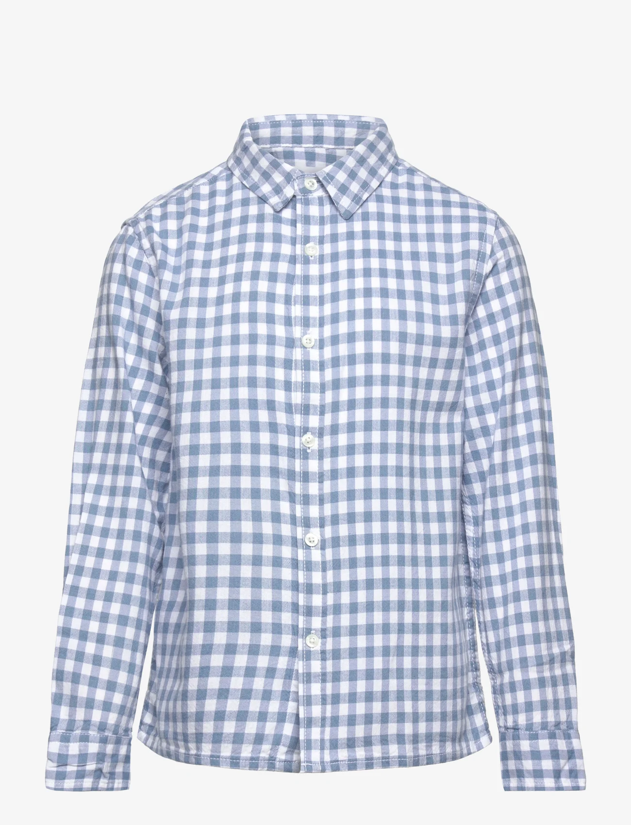 Mango - Gingham check cotton shirt - langermede skjorter - lt-pastel blue - 0