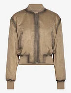 Worn leather-effect bomber jacket - LT PASTEL GREY