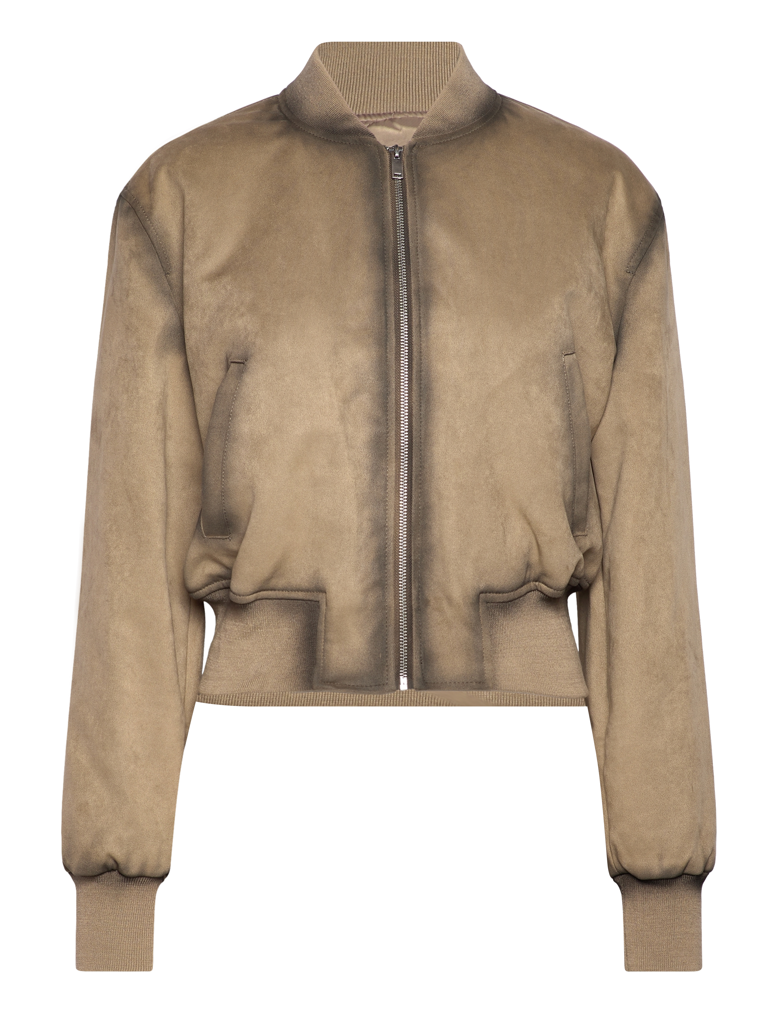 Worn leather-effect bomber jacket - LT PASTEL GREY