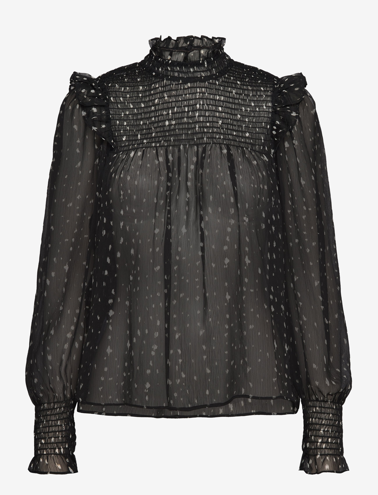 Mango - Ruffles printed blouse - langærmede bluser - black - 0