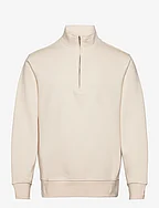Cotton sweatshirt with zip neck - LIGHT BEIGE