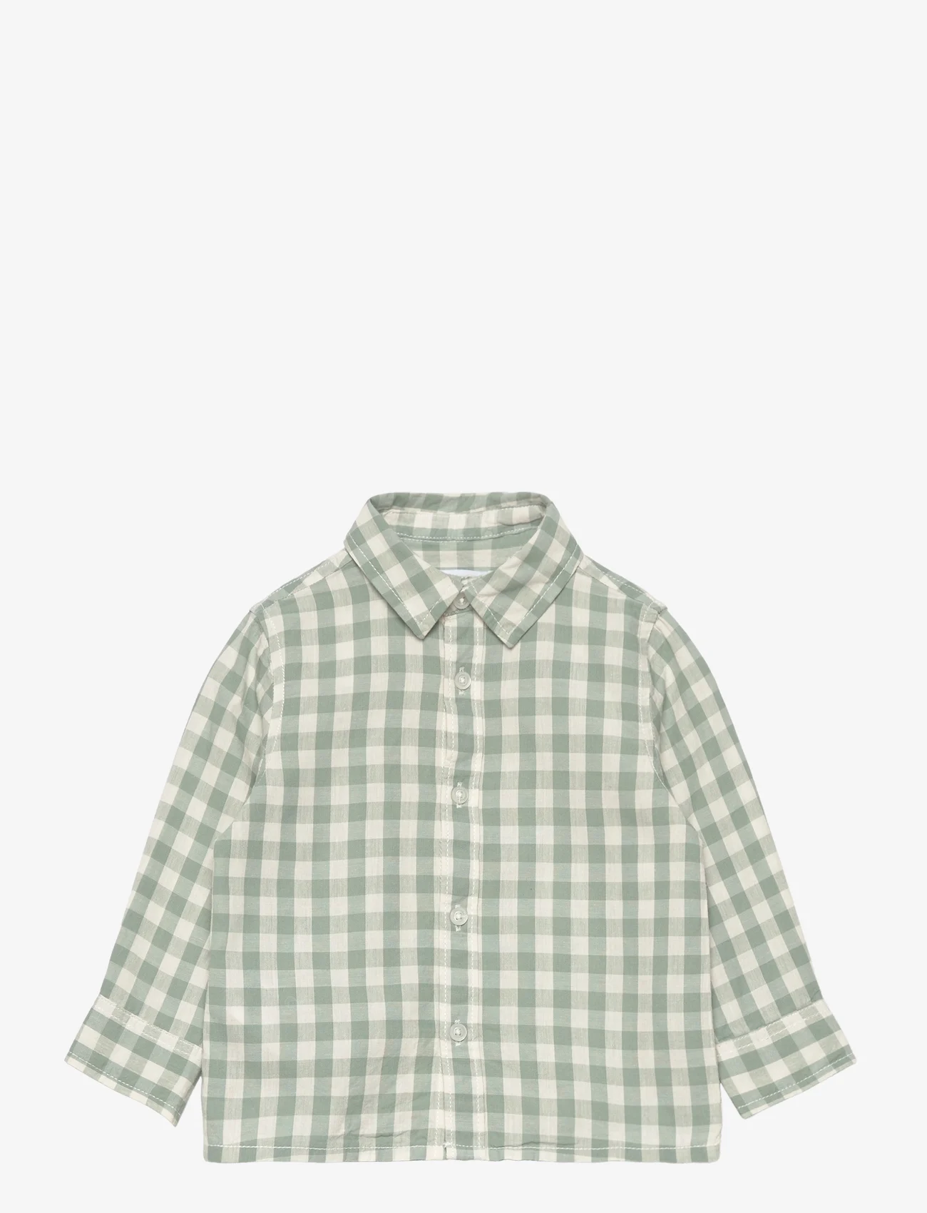 Mango - Gingham check cotton shirt - langermede skjorter - green - 0