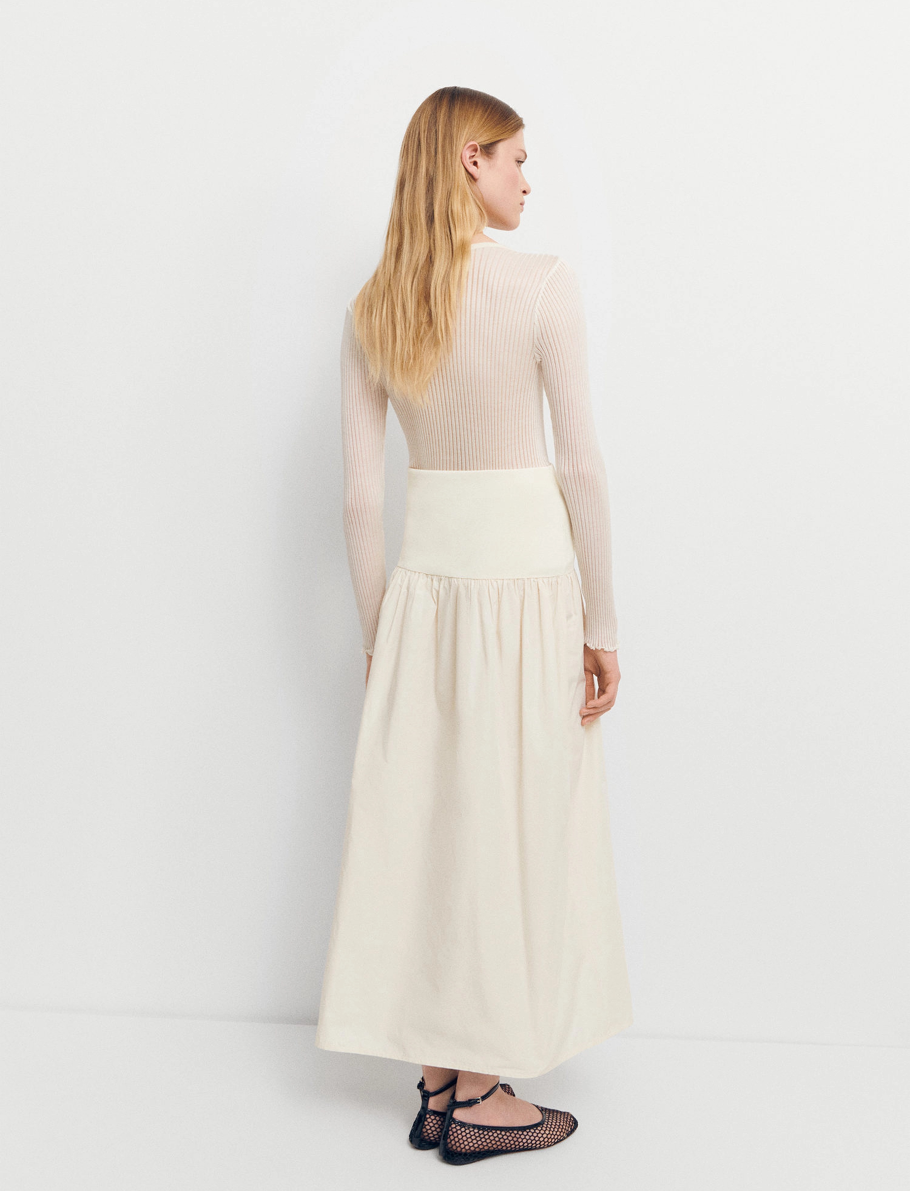Mango - Elastic panel flared skirt - maxi röcke - light beige - 3