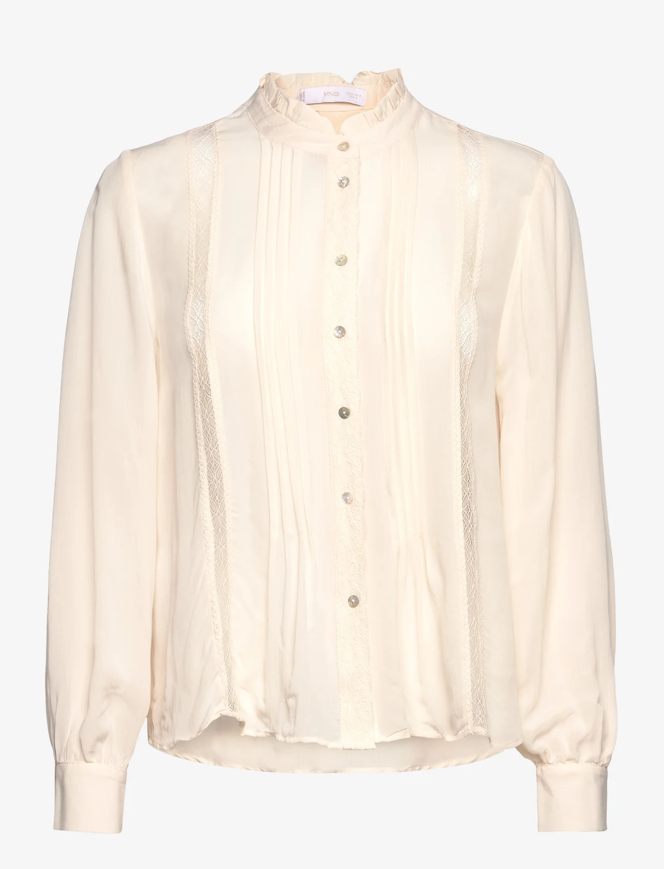 Mango - Lace trim shirt - langærmede bluser - natural white - 0