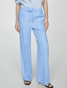Linen-blend elastic waist trousers, Mango