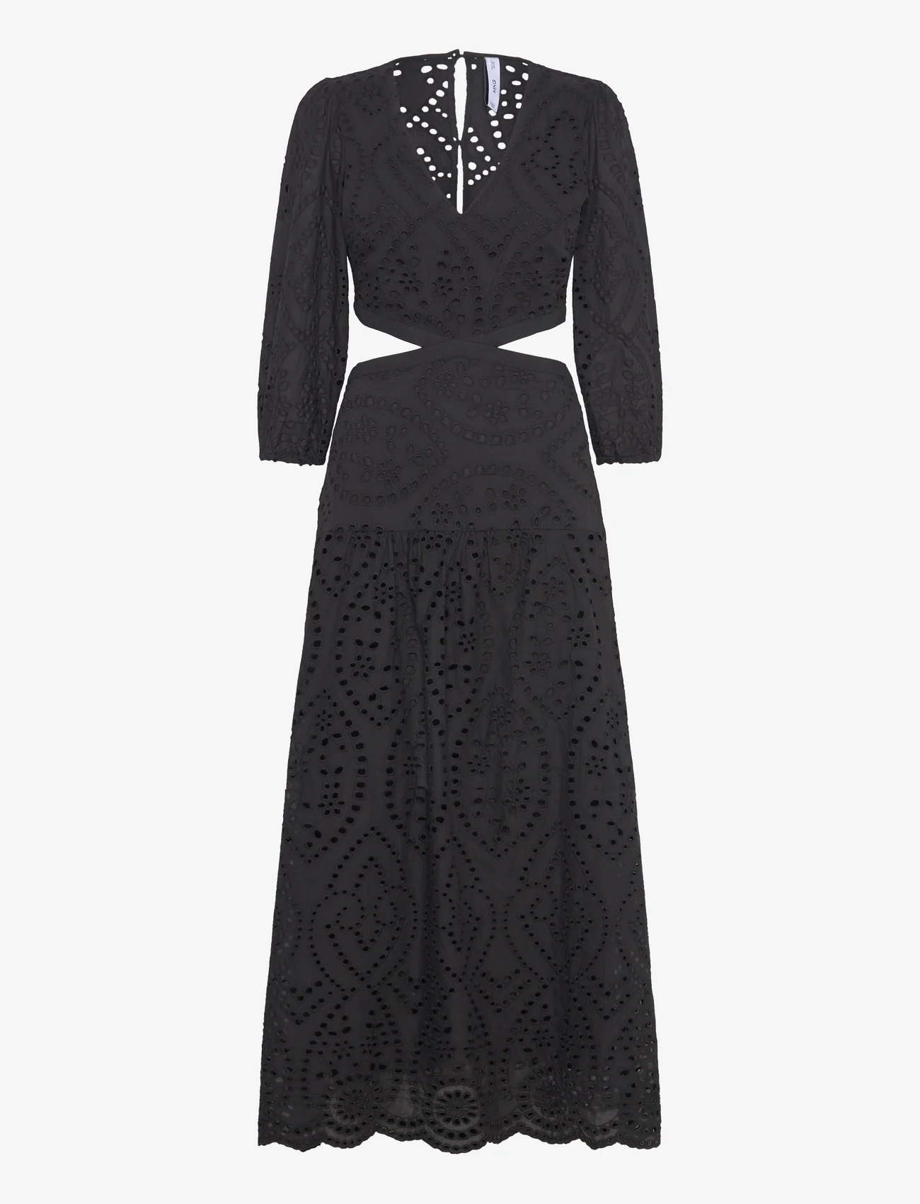 Mango - Embroidered dress with slits - maksimekot - black - 0