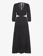 Embroidered dress with slits - BLACK