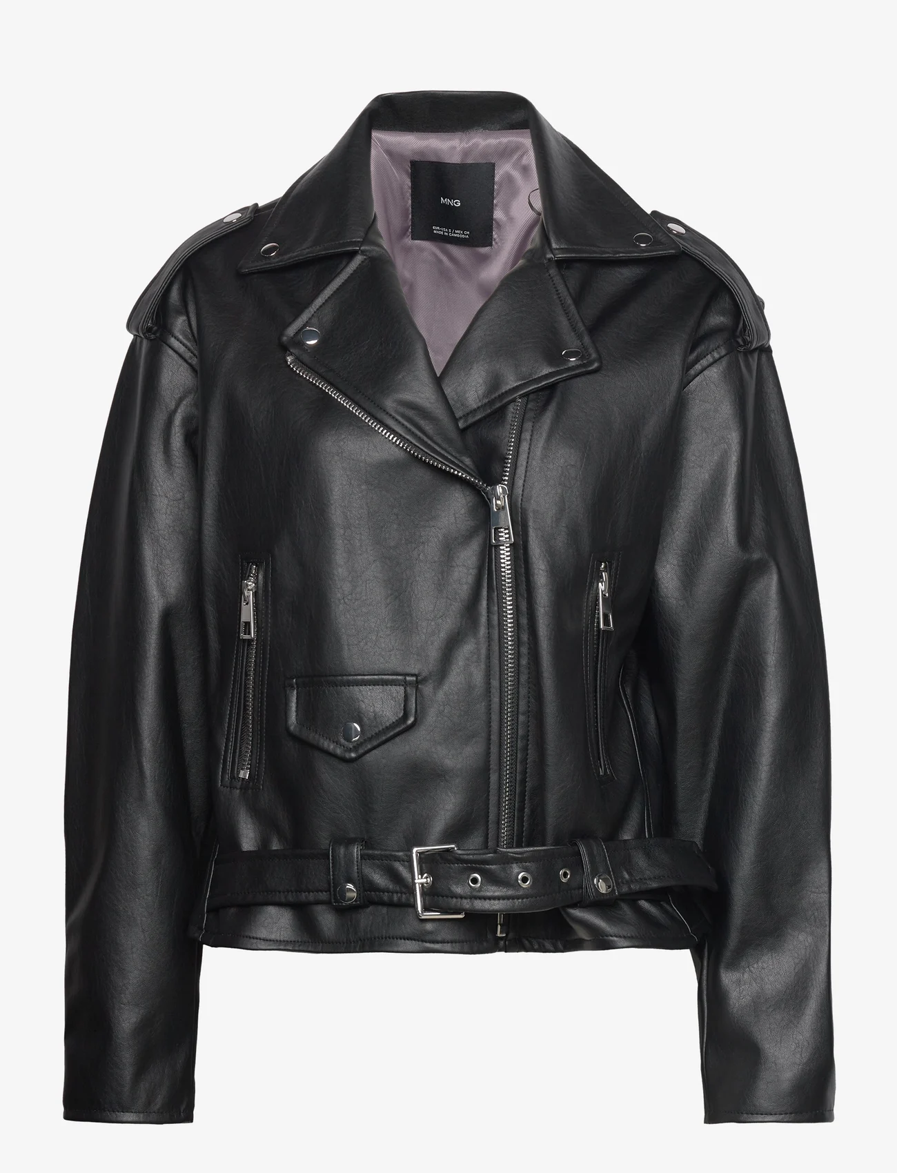 Mango - Leather-effect biker jacket - vårjakker - black - 0