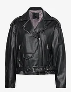 Leather-effect biker jacket - BLACK