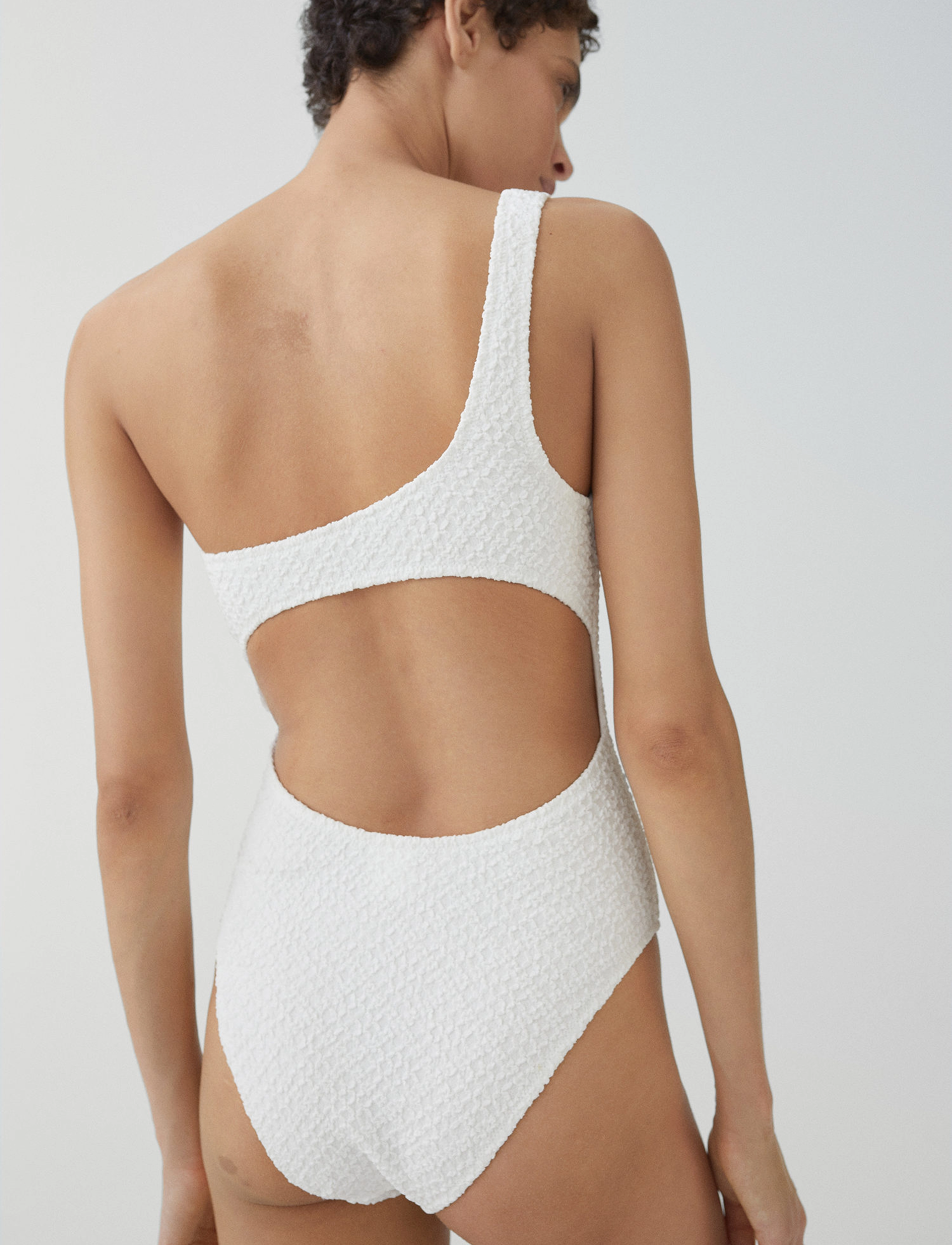 Mango - Asymmetrical textured swimsuit - white - 3