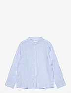 Striped mandarin-collar linen shirt - LT-PASTEL BLUE