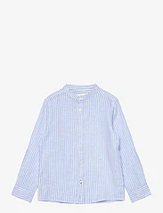 Mango - Striped mandarin-collar linen shirt - långärmade skjortor - lt-pastel blue - 0