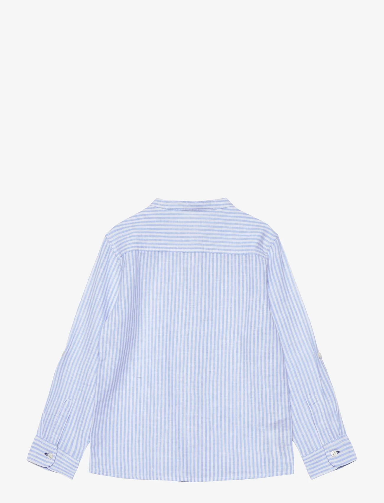Mango - Striped mandarin-collar linen shirt - långärmade skjortor - lt-pastel blue - 1