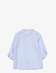 Mango - Striped mandarin-collar linen shirt - pitkähihaiset kauluspaidat - lt-pastel blue - 2