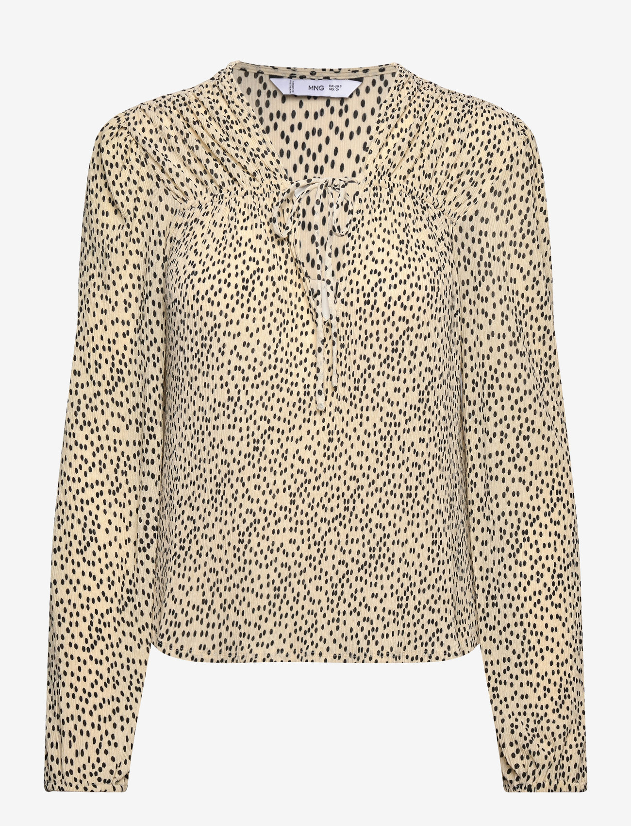 Mango - Bow printed blouse - langærmede bluser - light beige - 0
