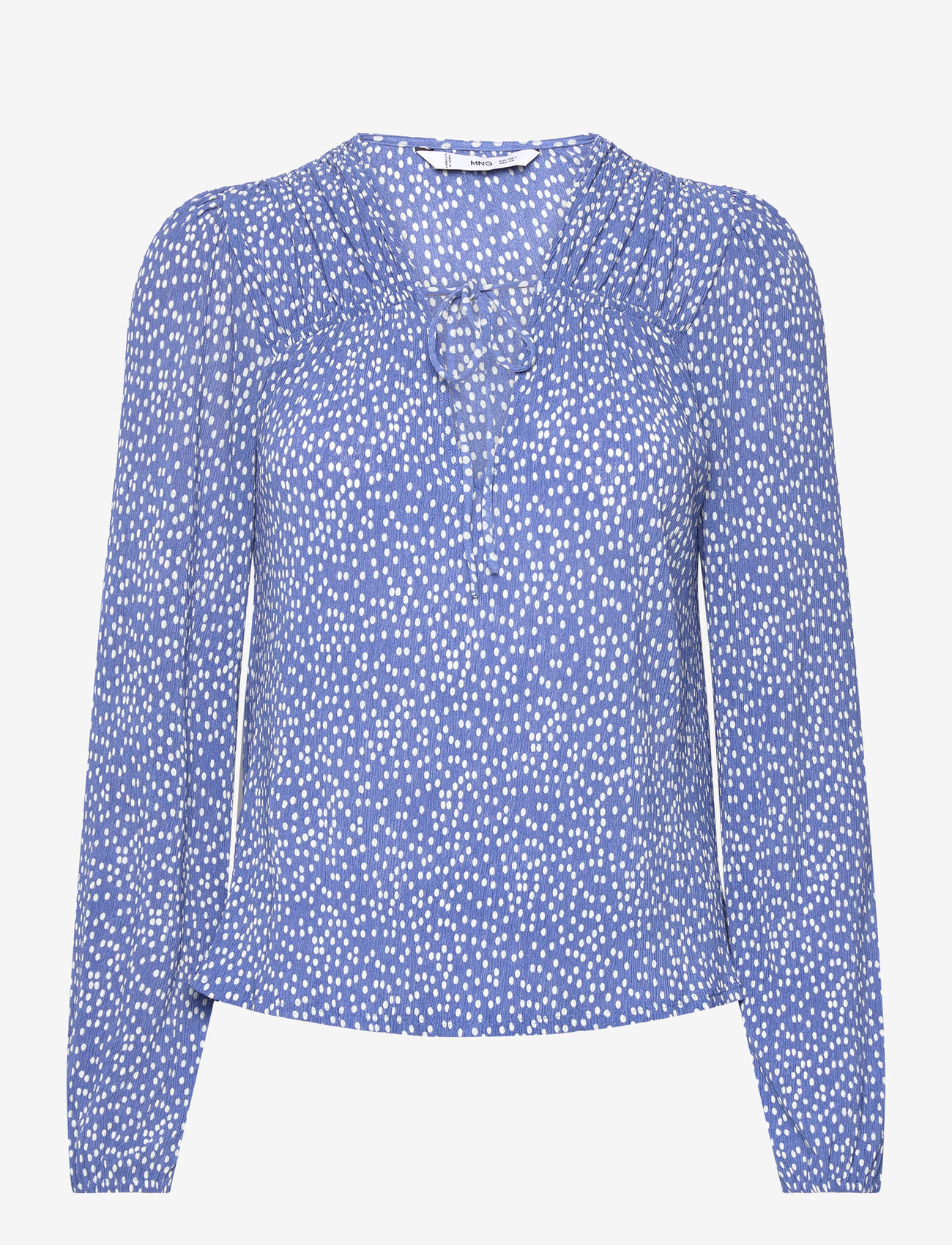 Mango - Bow printed blouse - langærmede bluser - medium blue - 0