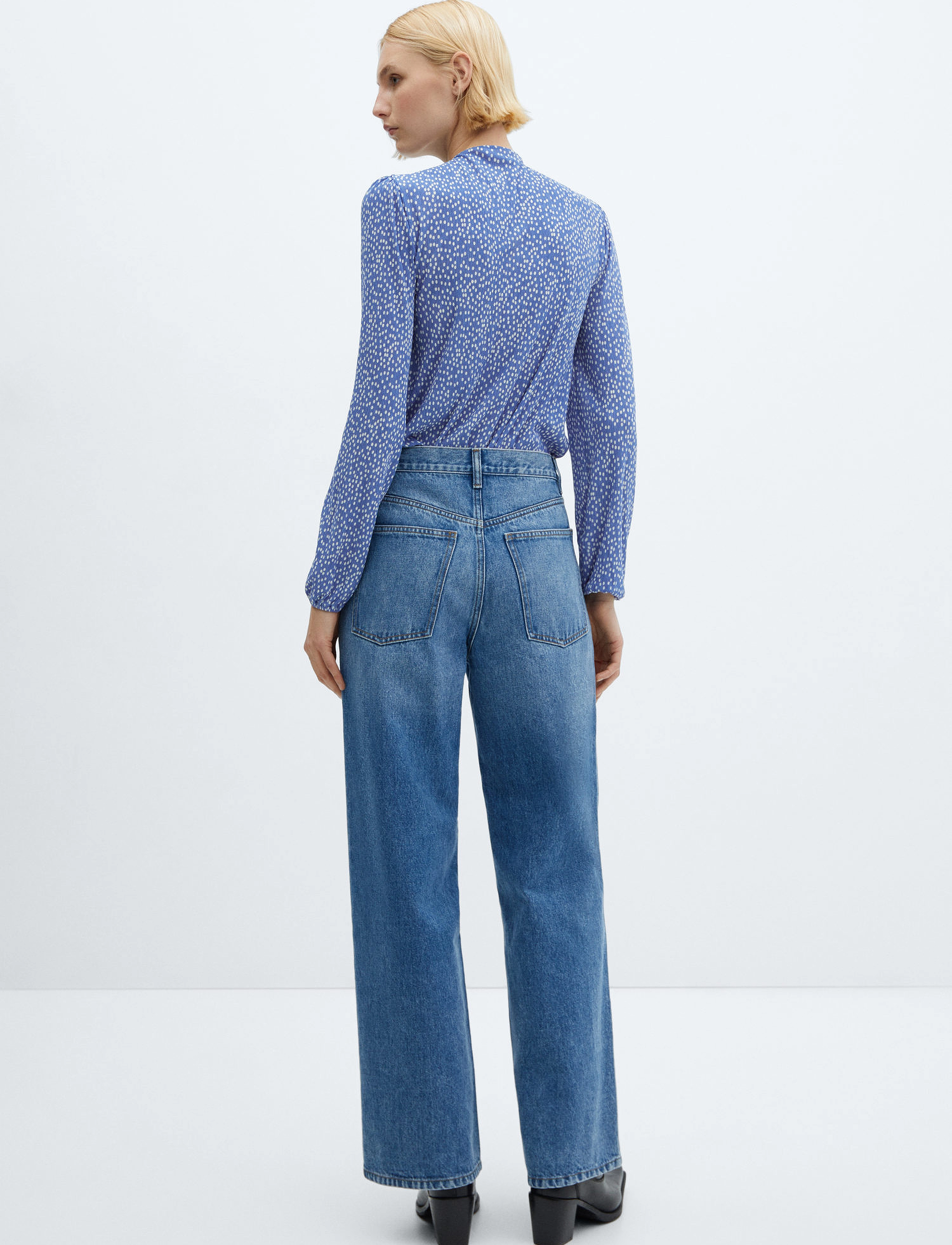 Mango - Bow printed blouse - pitkähihaiset puserot - medium blue - 3