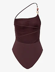 Mango - Asymmetric swimming costume beads - uimapuvut - dark brown - 2
