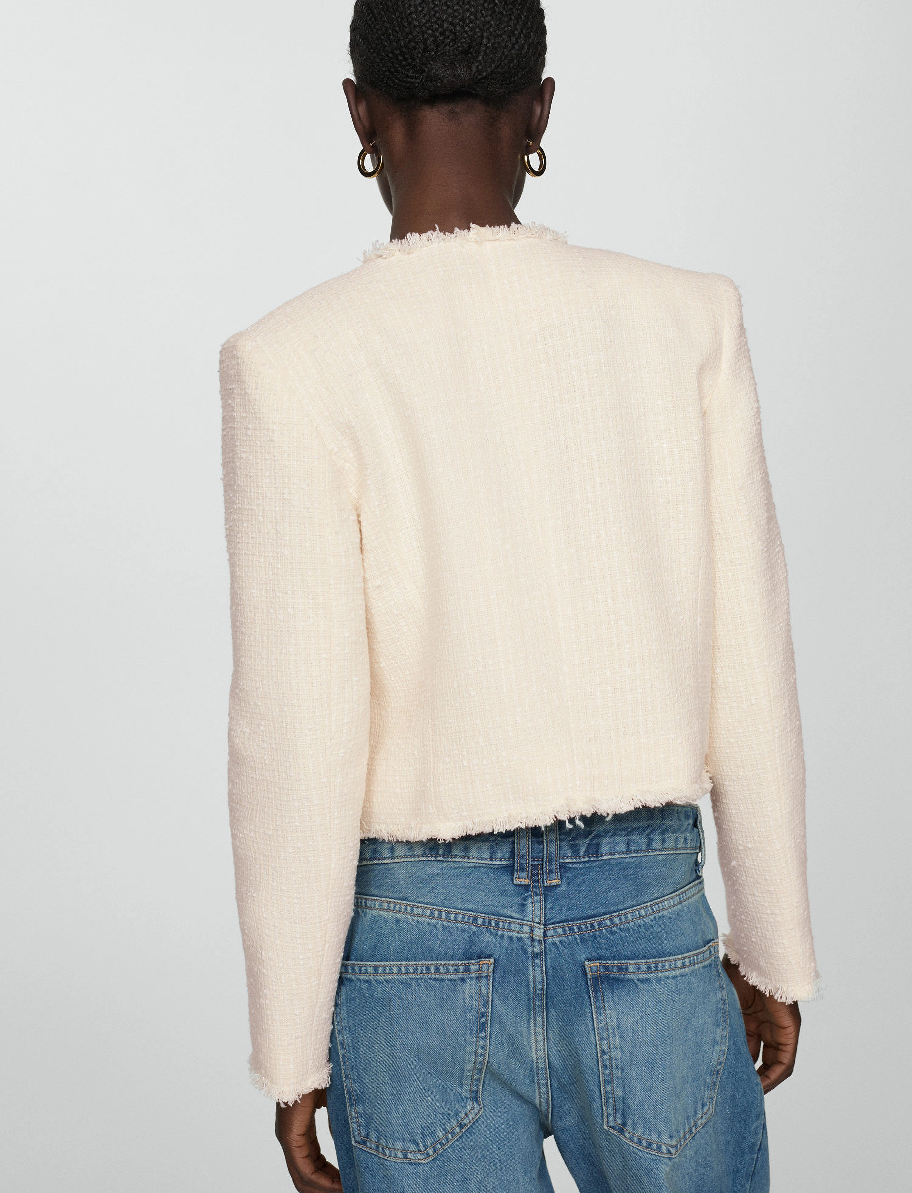 Mango - Tweed jacket with zip - white - 3