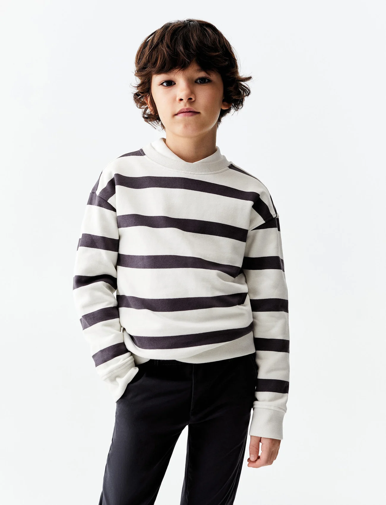 Mango - Striped print sweatshirt - sweatshirts - charcoal - 0