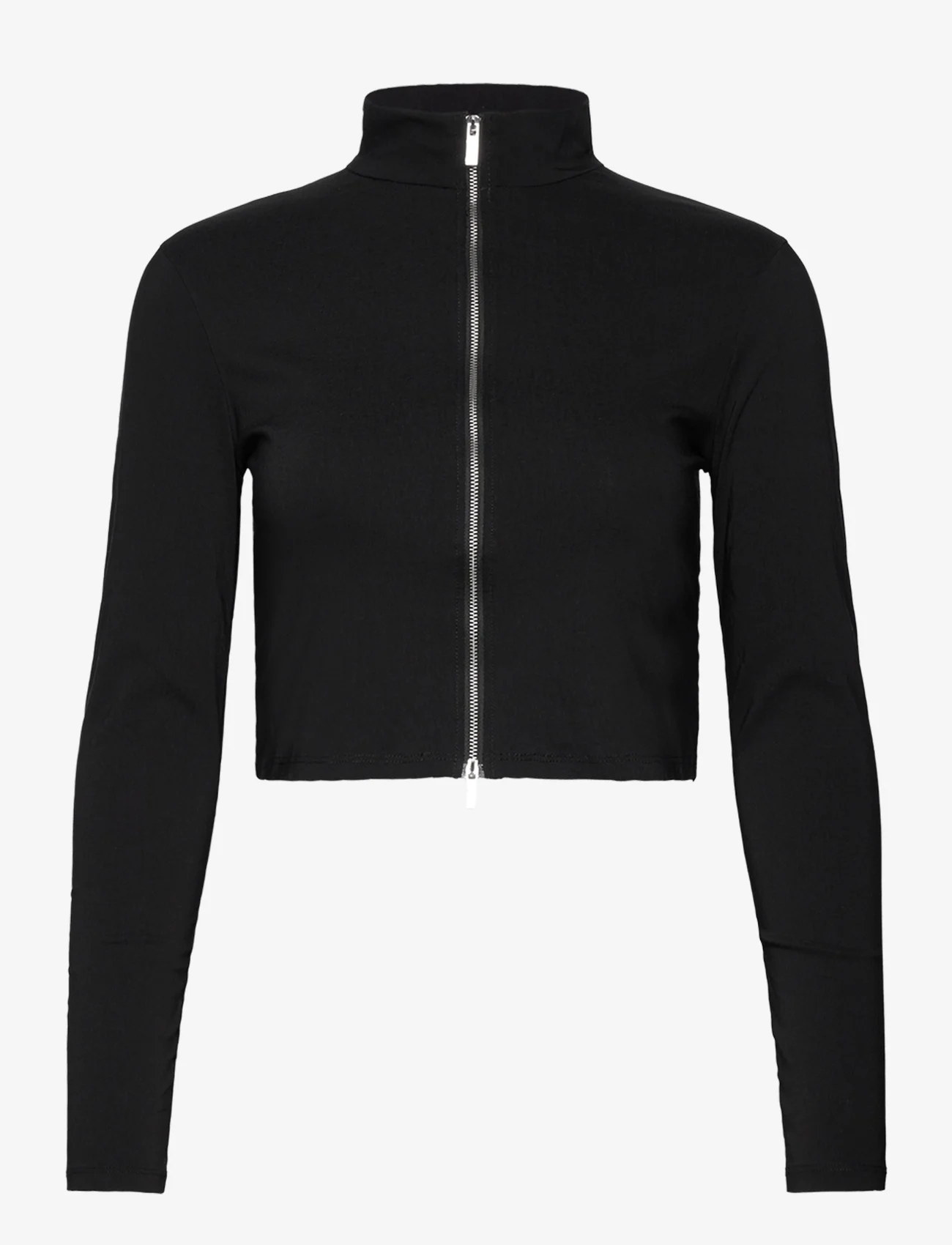 Mango - Cropped jacket with zip - langärmlige tops - black - 1