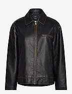 Worn leather effect jacket - BROWN