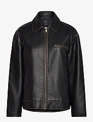 Mango - Worn leather effect jacket - skinnjackor - brown - 0