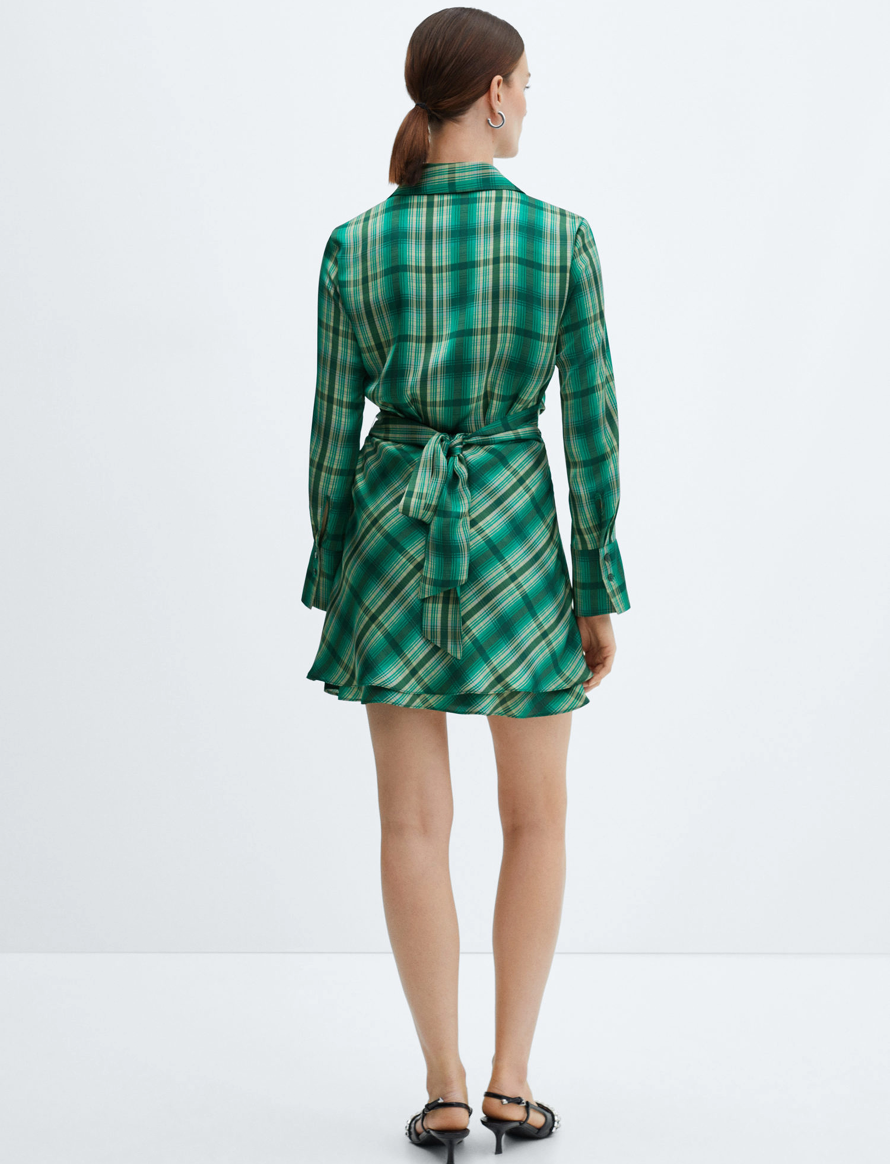 Mango - Check bow dress - minikleidid - green - 3