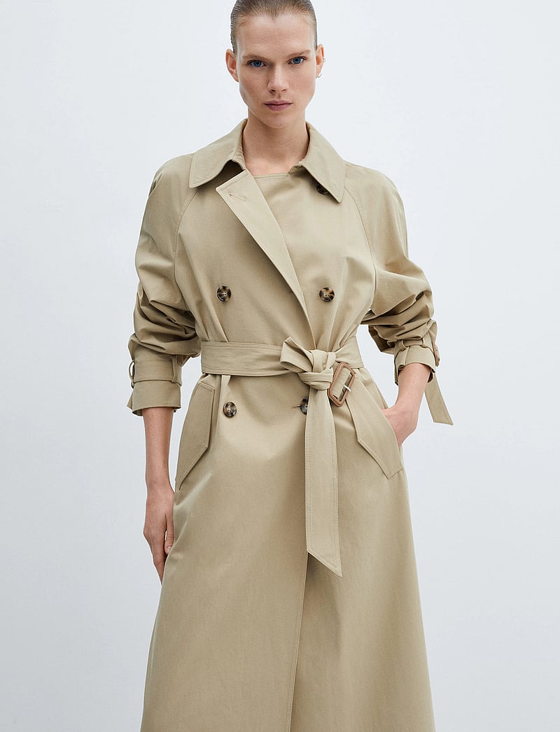 Mango - Double-breasted cotton trench coat - trenchcoats - light beige - 0
